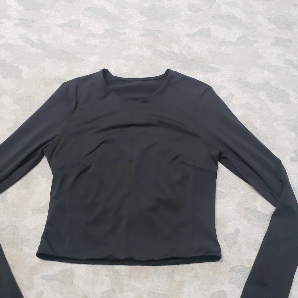 Lululemon Crop Top Womens 10 Black Pullover V-Neck Long Sleeve